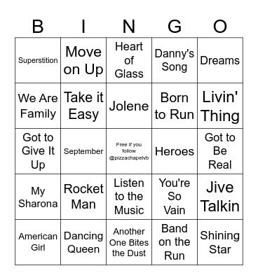 70s Music Bingo Card