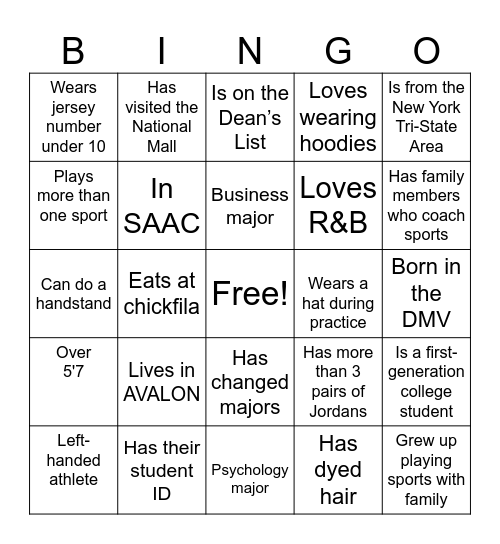 STUDENT-ATHLETE EDITION Bingo Card