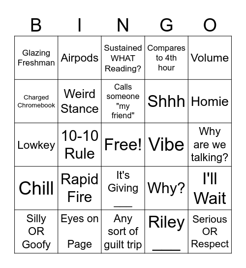 Talmage Bingo Card