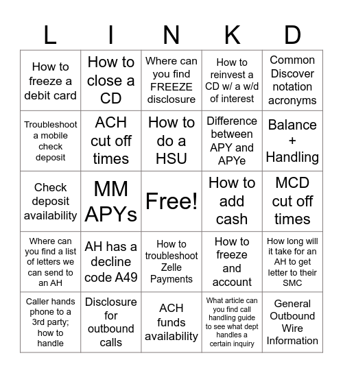 Link'd Bingo Card