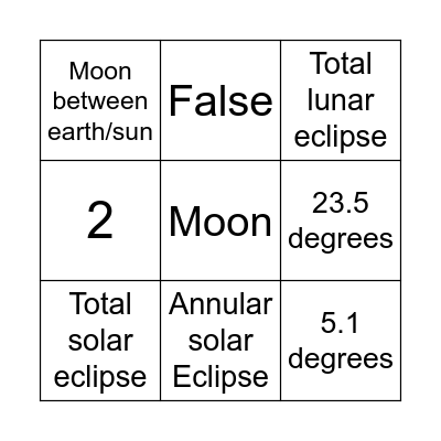 Eclipses Bingo Card