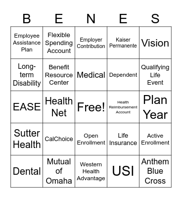 Benefits Bingo Card