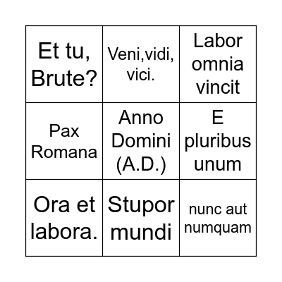 Latin Bingo Card