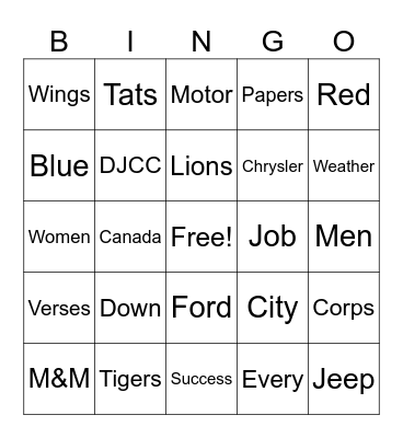 Detroit Bingo Card