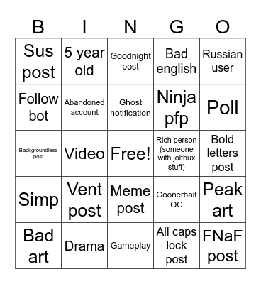 Gamejolt bingo Card