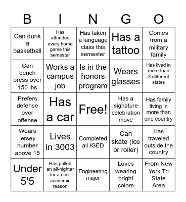 STUDENT ATHLETE EDITION Bingo Card