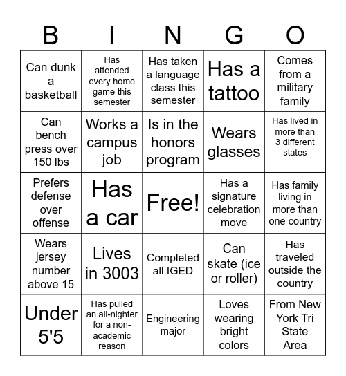STUDENT ATHLETE EDITION Bingo Card