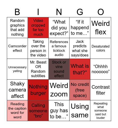 Sniperwolf bingo Card