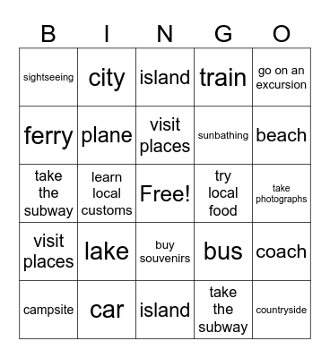 Travel Bingo Card