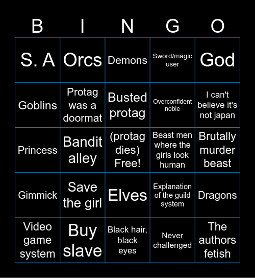 Isekai Bingo Card