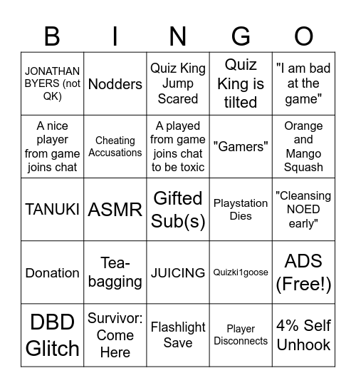 QuizKingUK Twitch Stream BINGO!! Bingo Card