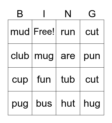 Short U Bingo Card