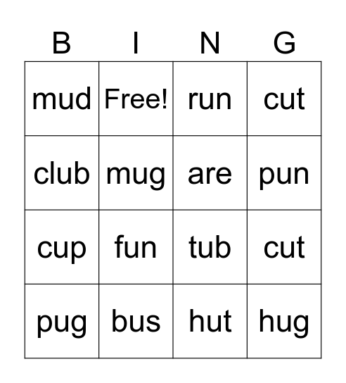 Short U Bingo Card