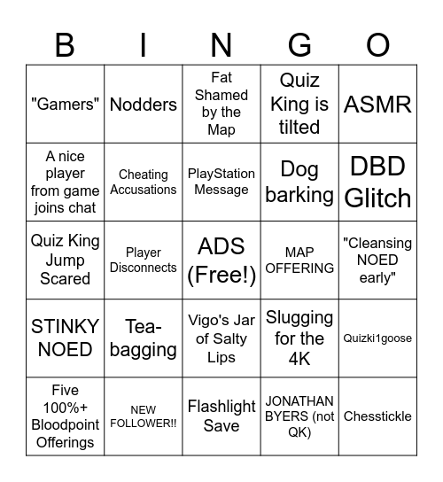 QuizKingUK Twitch Stream BINGO!! Bingo Card