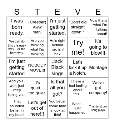 Minecraft Movie Predictions Bingo Card