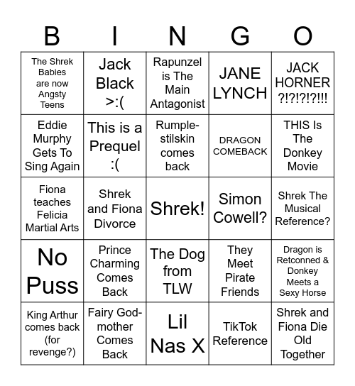 Shrek 5 Bingo Card