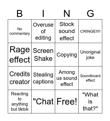 SSSniperwolf Bingo Card