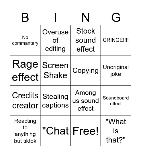 SSSniperwolf Bingo Card