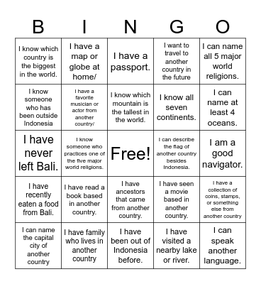 Welcome to World Geography! Bingo Card