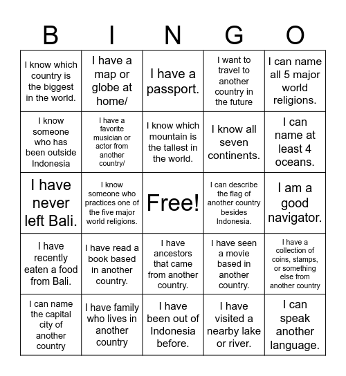 Welcome to World Geography! Bingo Card