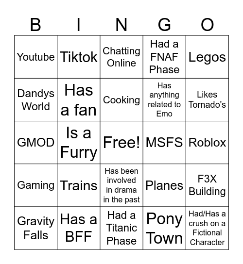 THINGS WE LIKE Bingo Card