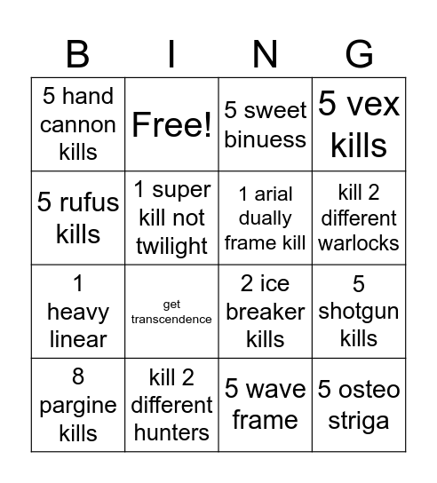 Untitled Bingo Card