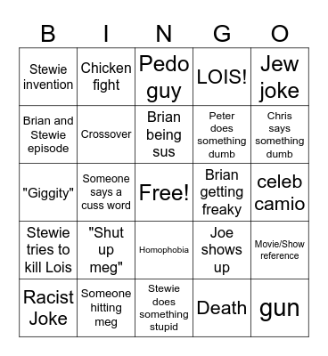 Family Guy Bingo Card