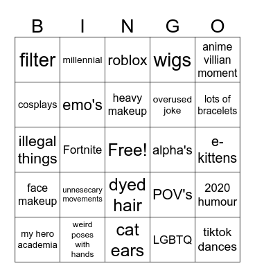 cringetok Bingo Card