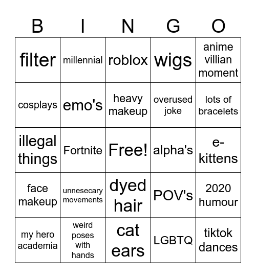 cringetok Bingo Card