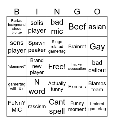 R6 Bingo Card