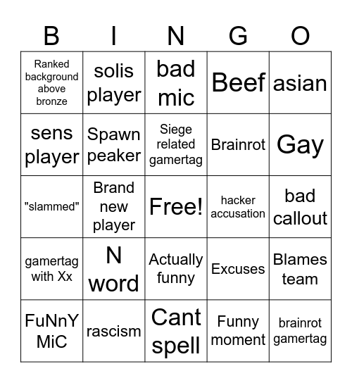 R6 Bingo Card