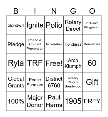 2024 Rotary Foundation Drive Bingo Card