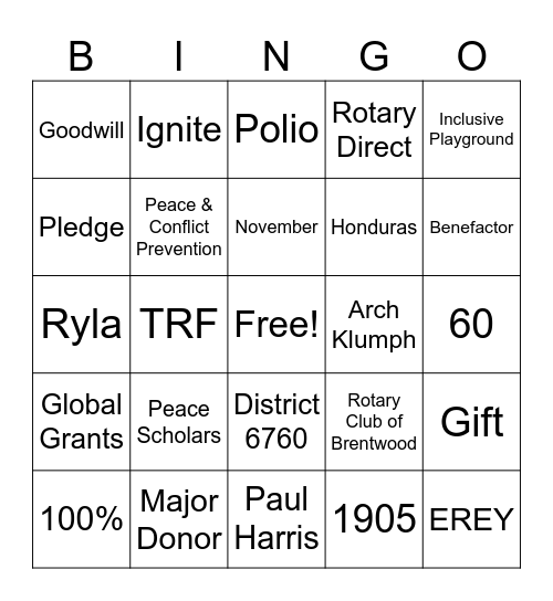 2024 Rotary Foundation Drive Bingo Card