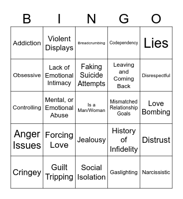 Red Flags Bingo Card