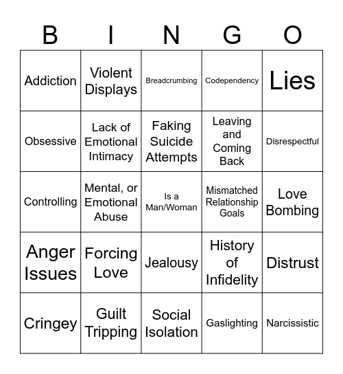 Red Flags Bingo Card