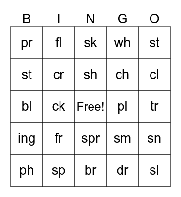 BLENDS & DIGRAPHSCH BINGO Card