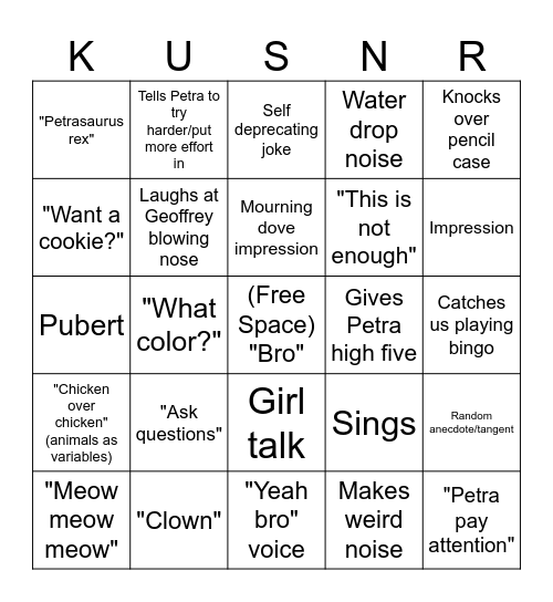 Kussner Bingo Card