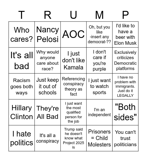 White Independent Talking Points 2024 Bingo Card