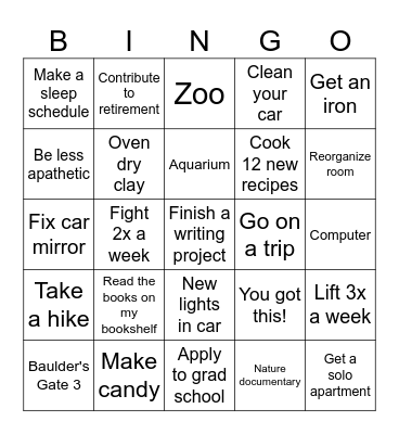 2025 Goals Bingo Card