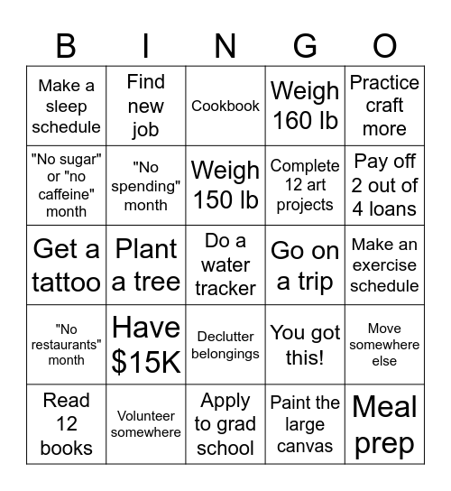 2025 Goals Bingo Card