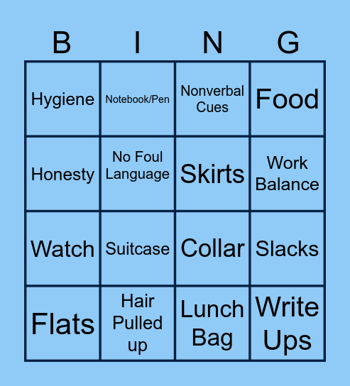 Professionalism Bingo Card