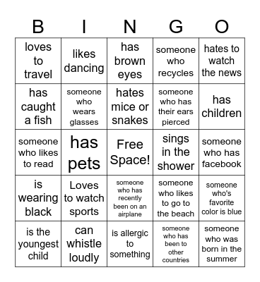 Adult ESL Bingo Card