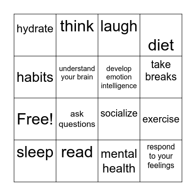 brain health Bingo Card