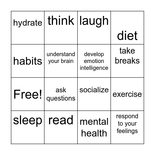 brain health Bingo Card