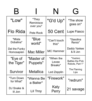 WWE Walk Out Song Bingo Card