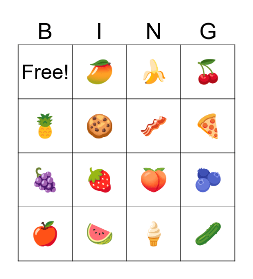 Favourite Foods Bingo Card