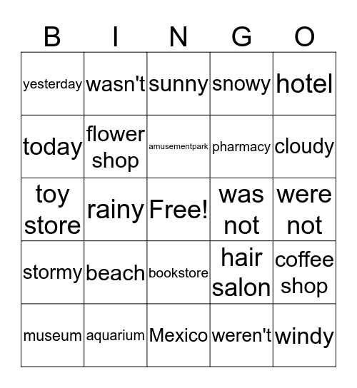 Out and About  Bingo Card