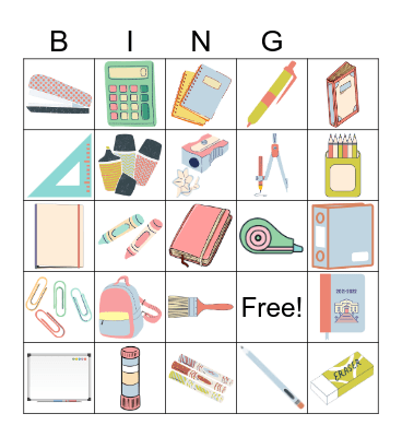 School supplies Bingo Card