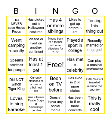 Virtual Icebreaker Bingo Card