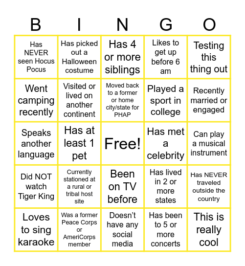 Virtual Icebreaker Bingo Card